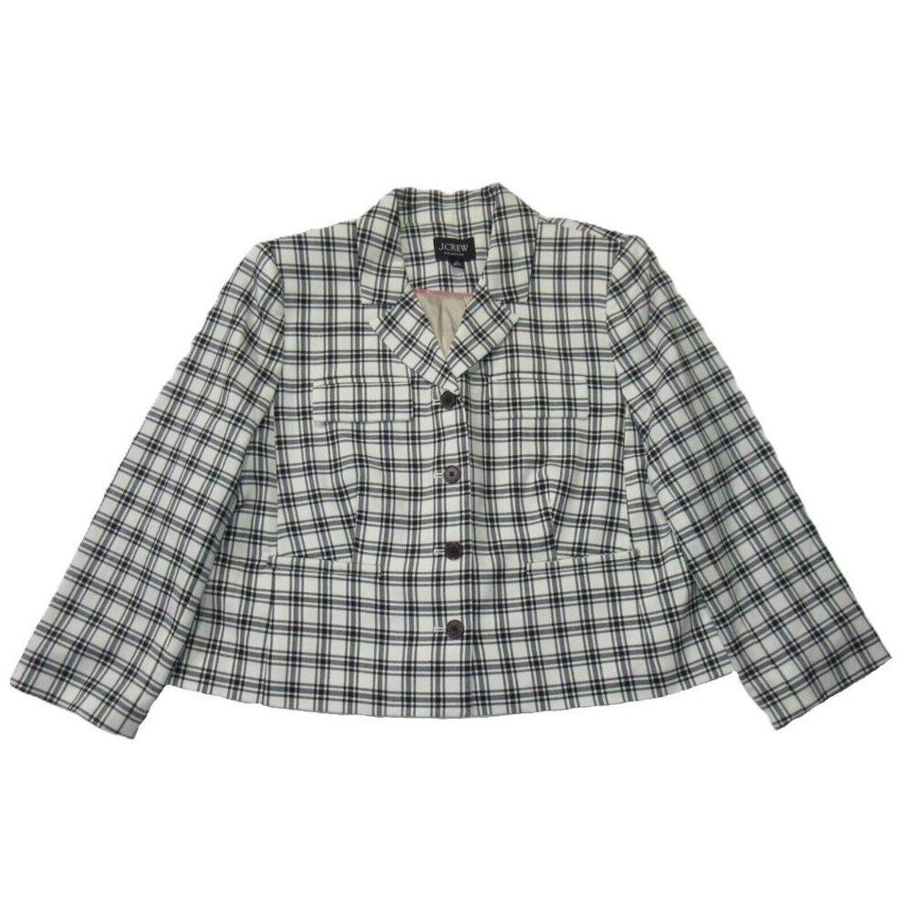 NWT J.Crew Collection Blazer-Jacket in Ivory Plaid Italian City Wool Blend 14